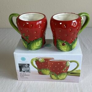 RARE 2 Martha Stewart Large Strawberry Coffee Mugs Exclusive for MACY'S New Box